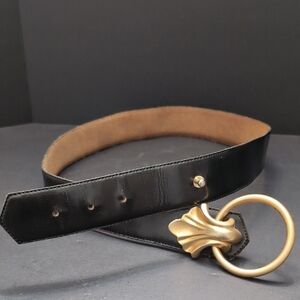 Beechers Brook black Leather Women's Belt with Gold Toned Metal Buckle .